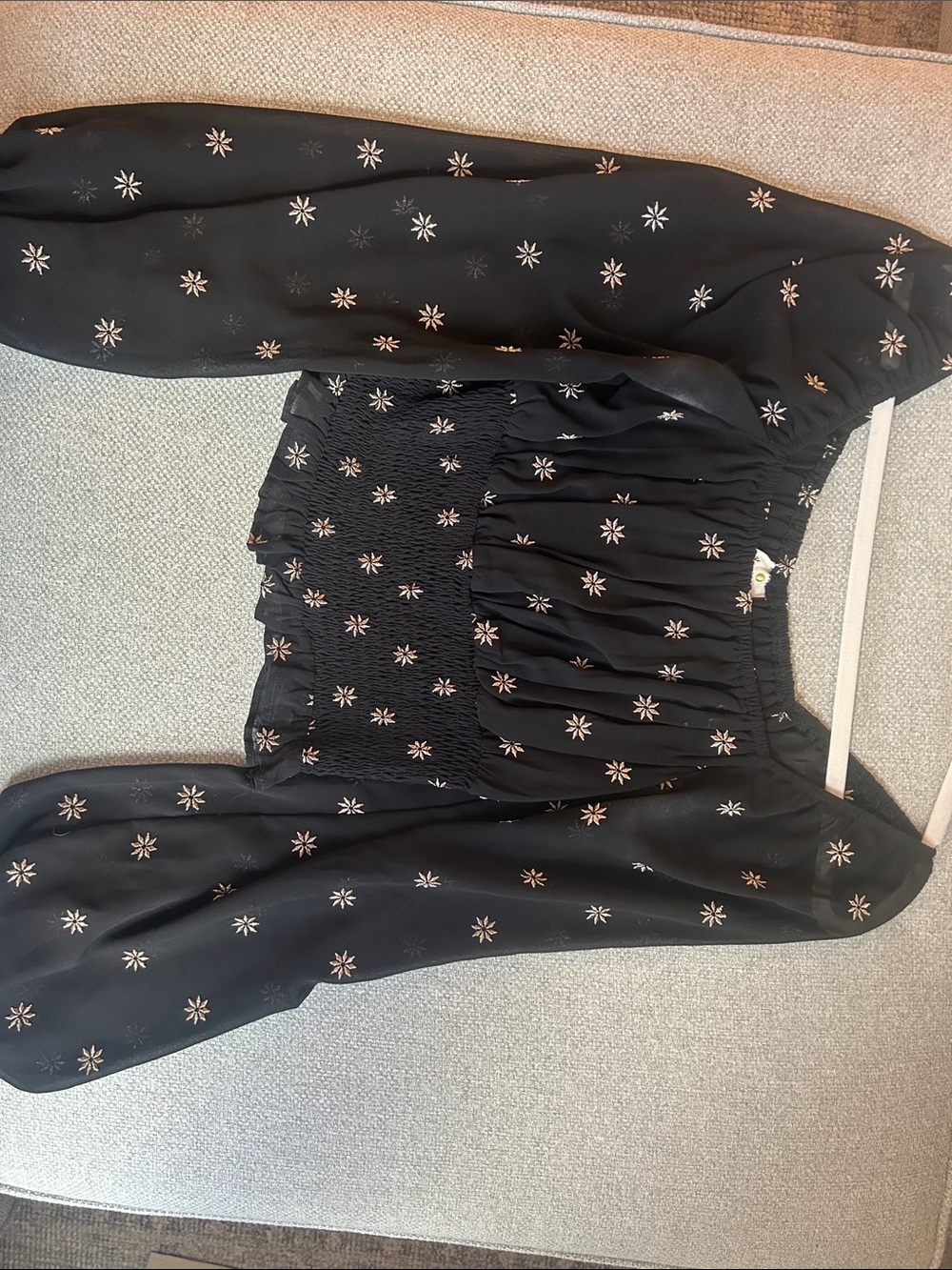 By Together Black Smocked Floral Square-Neck Blouse